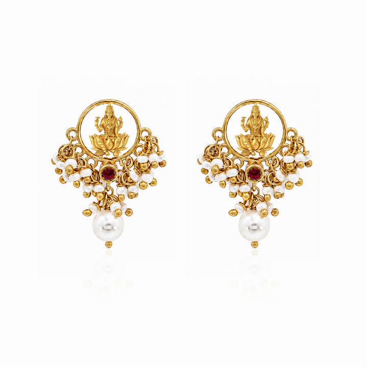 Unniyarcha 925 Silver Gold-Plated Lakshmi Heirloom Earrings