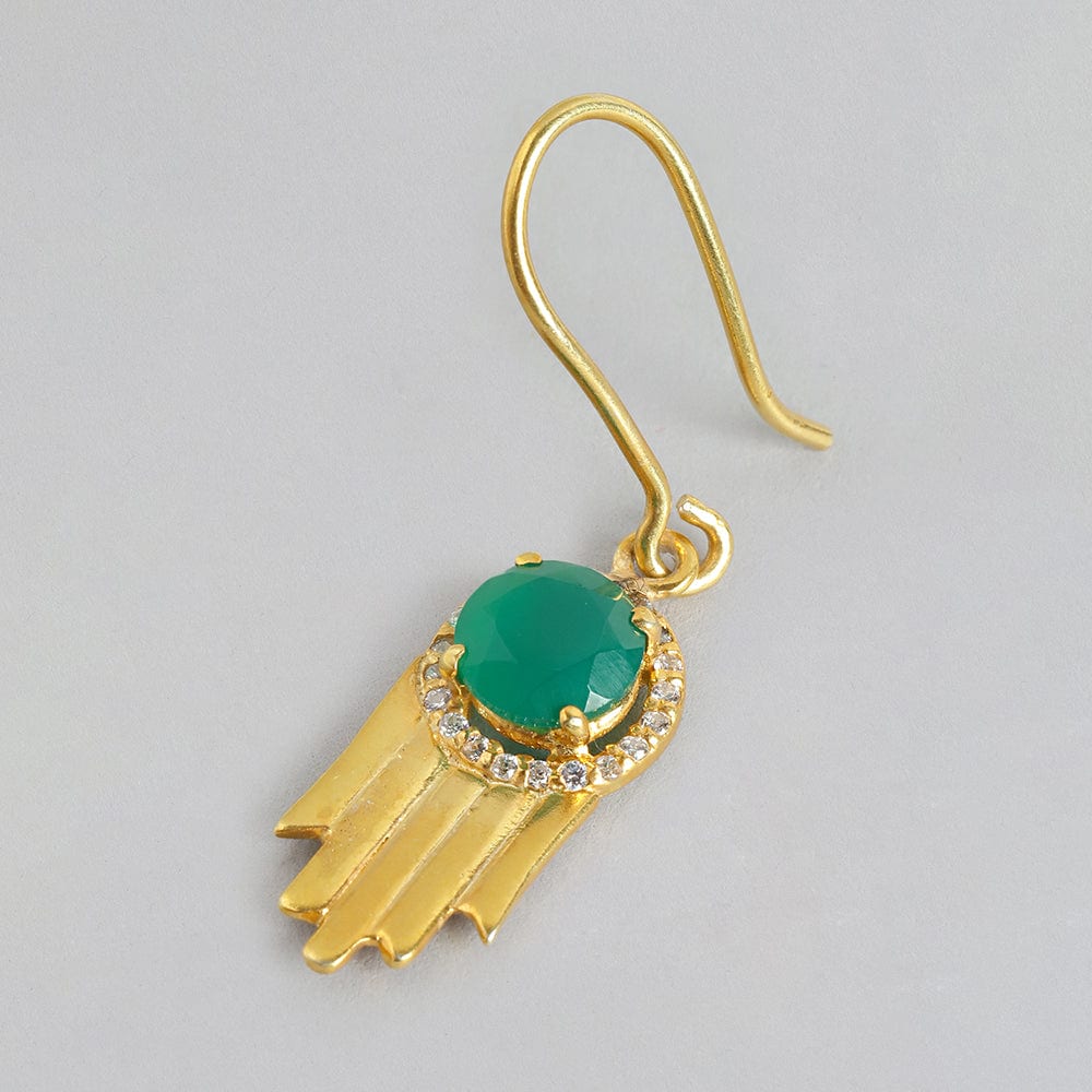 92.5 Silver Green Hamsa Earrings