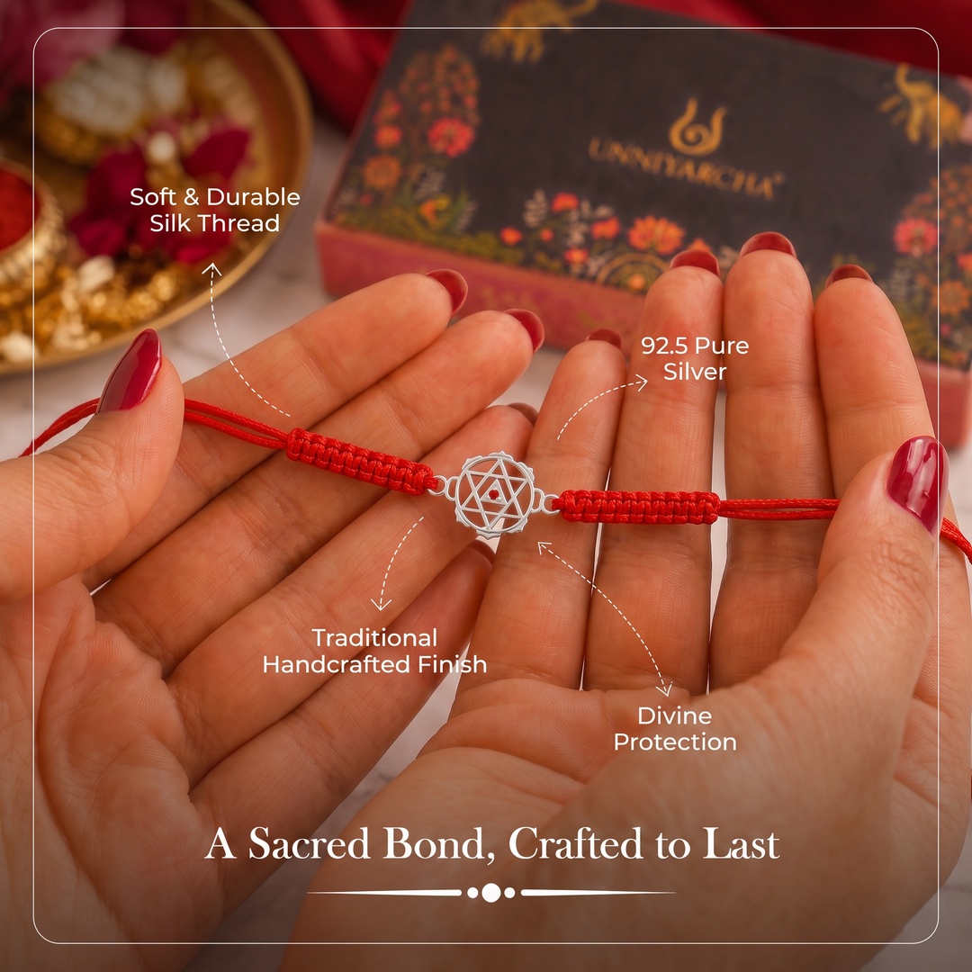 Unniyarcha 925 Pure Silver Shiv yantra Rakhi with Chandan Tilak set