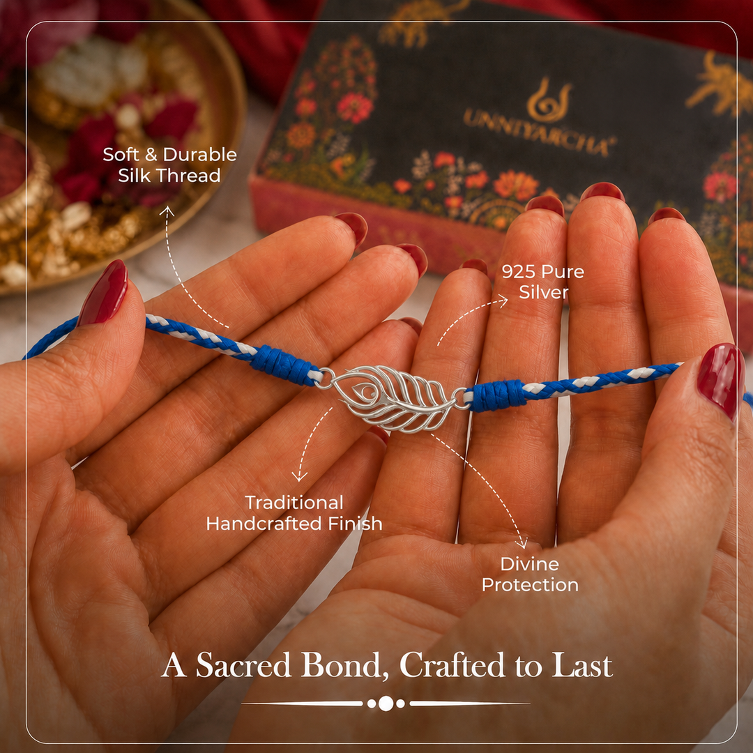 Pure 92.5 Morpankh Silver Rakhi with Chandan Tilak Set
