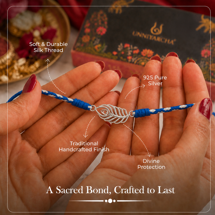 Pure 92.5 Morpankh Silver Rakhi with Chandan Tilak Set