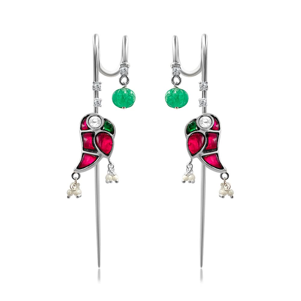 Mithu Emerald Drop Needle Earcuff Earrings