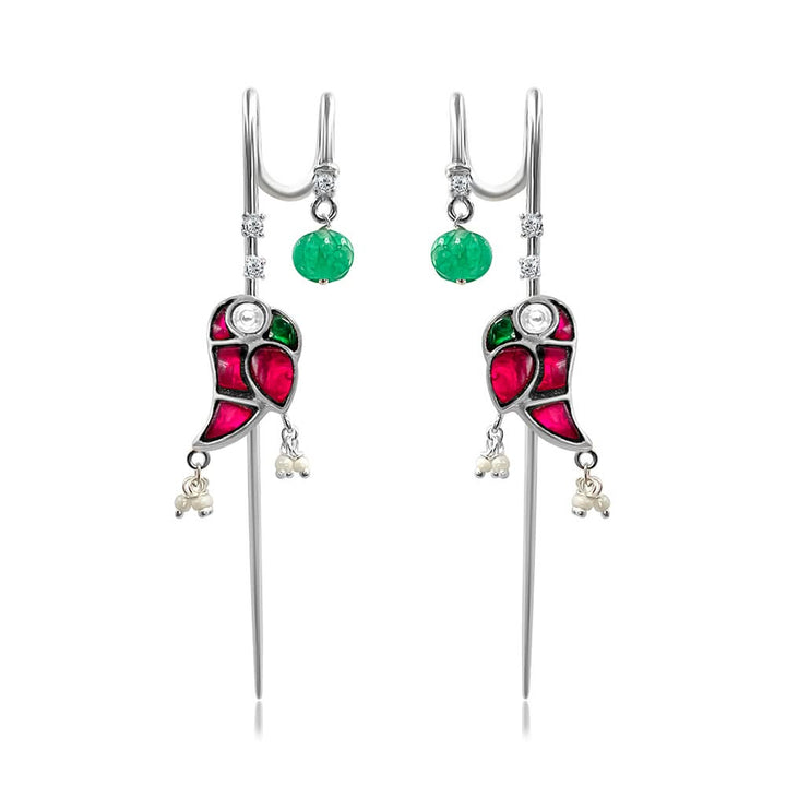 Mithu Emerald Drop Needle Earcuff Earrings