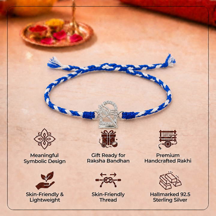 Pure 92.5 Silver Trishul Rakhi with Chandan Tilak Set