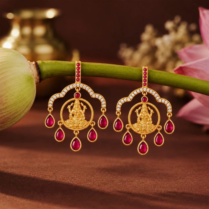 Silver 925 Dhan Lakshmi Ruby Drop Chandbali Earrings
