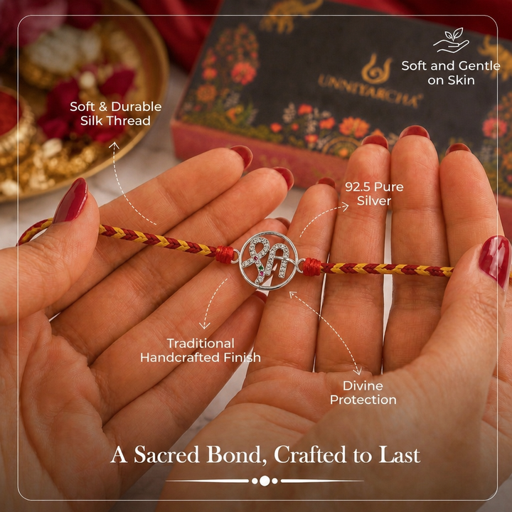 Pure 92.5 Silver Shri Rakhi with Chandan Tilak Set
