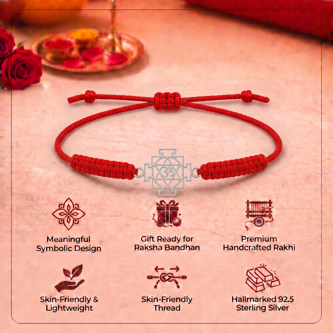 Trinity Shakti – 925 Silver Om Swastik Chakra Rakhi with Chandan Tilak set