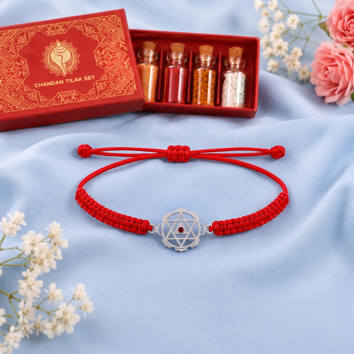 Unniyarcha 925 Pure Silver Shiv yantra Rakhi with Chandan Tilak set