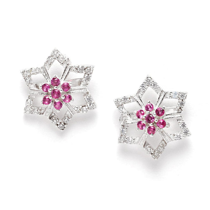 Silver zircon Pink stone studs