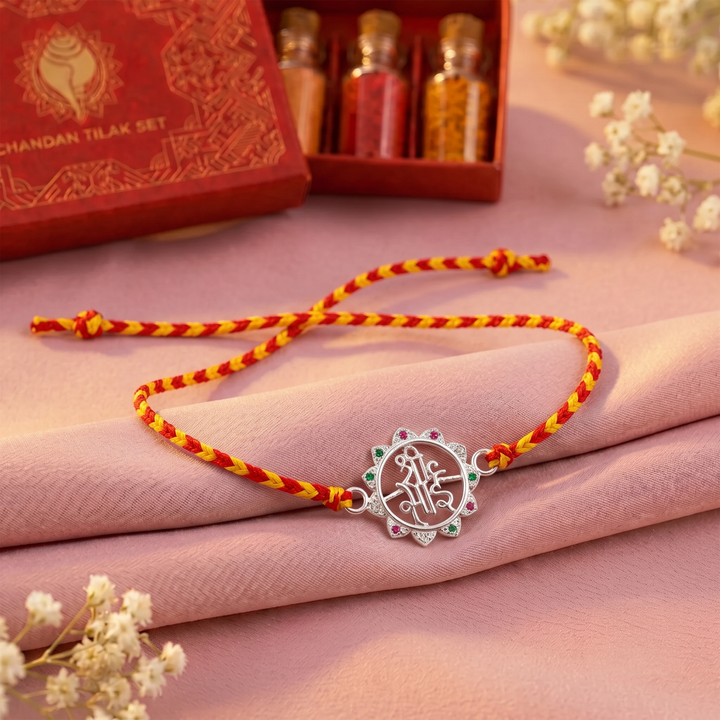 Pure 92.5 Silver Shri Sai Rakhi with Chandan Tilak Set