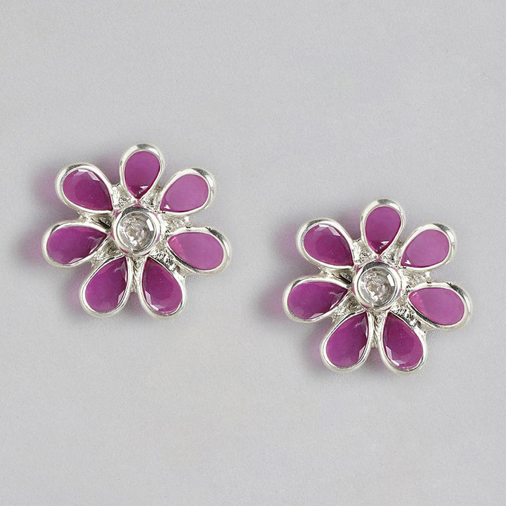 92.5 Silver Red Hydro Flower Stud Earrings