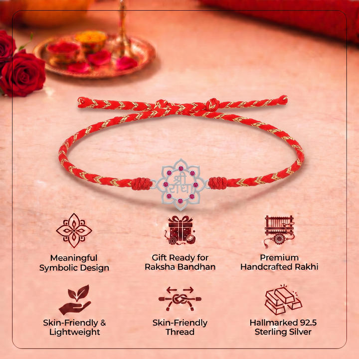 Unniyarcha 925 Pure Silver Shree Radha Rakhi with Chandan Tilak set