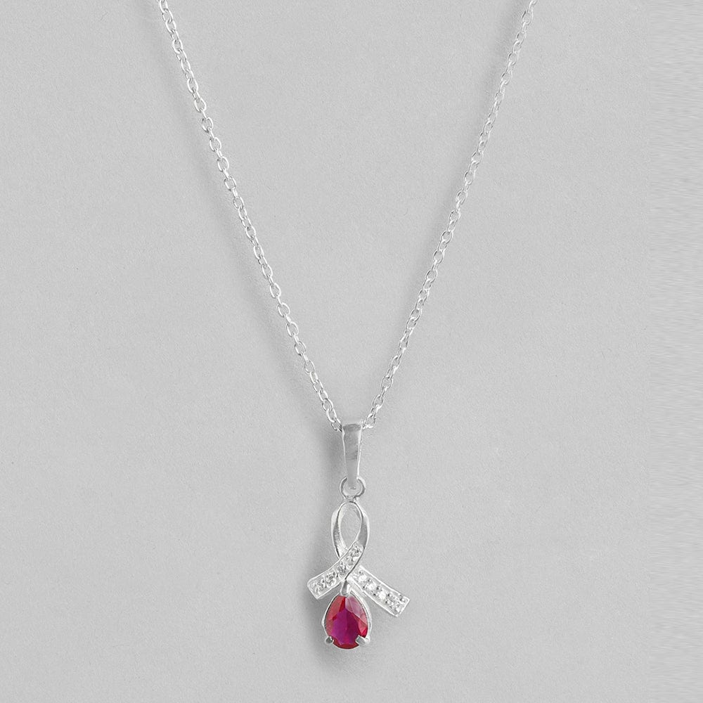 Silver Red Drop Stone Pendant And Chain