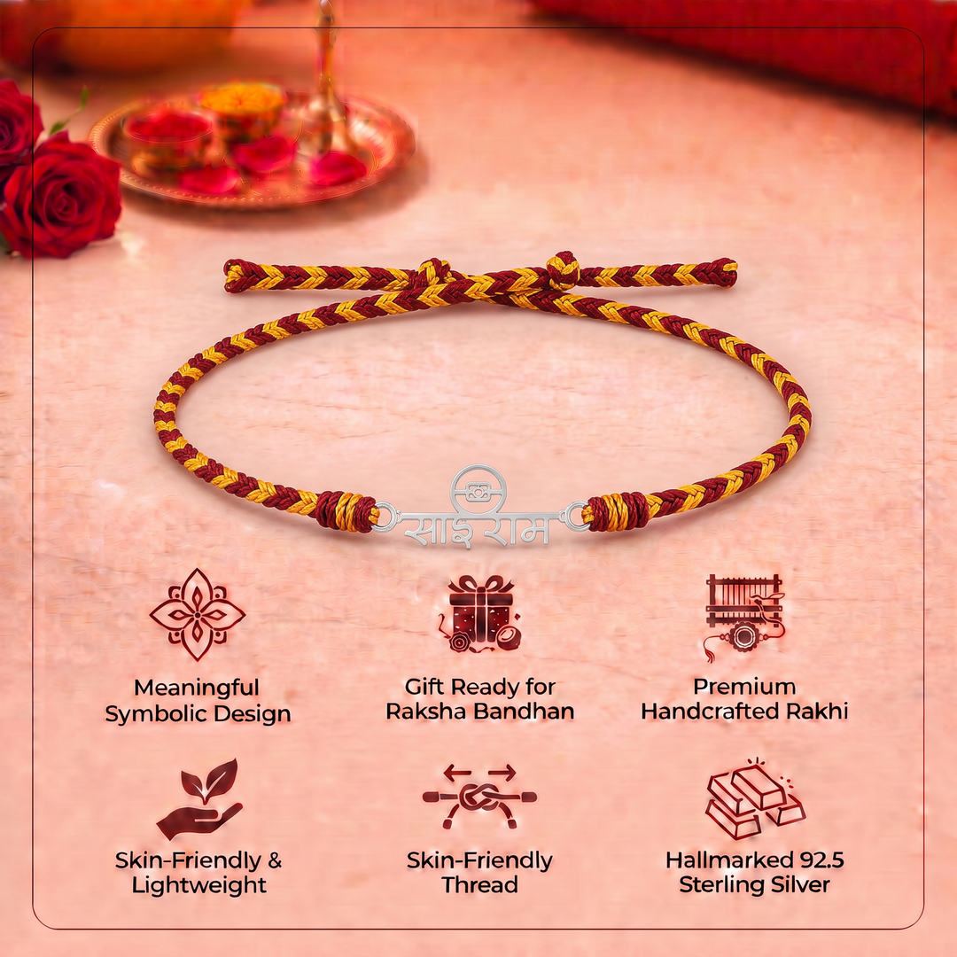Unniyarcha 925 Pure Silver Sai Ram Rakhi with Chandan Tilak set