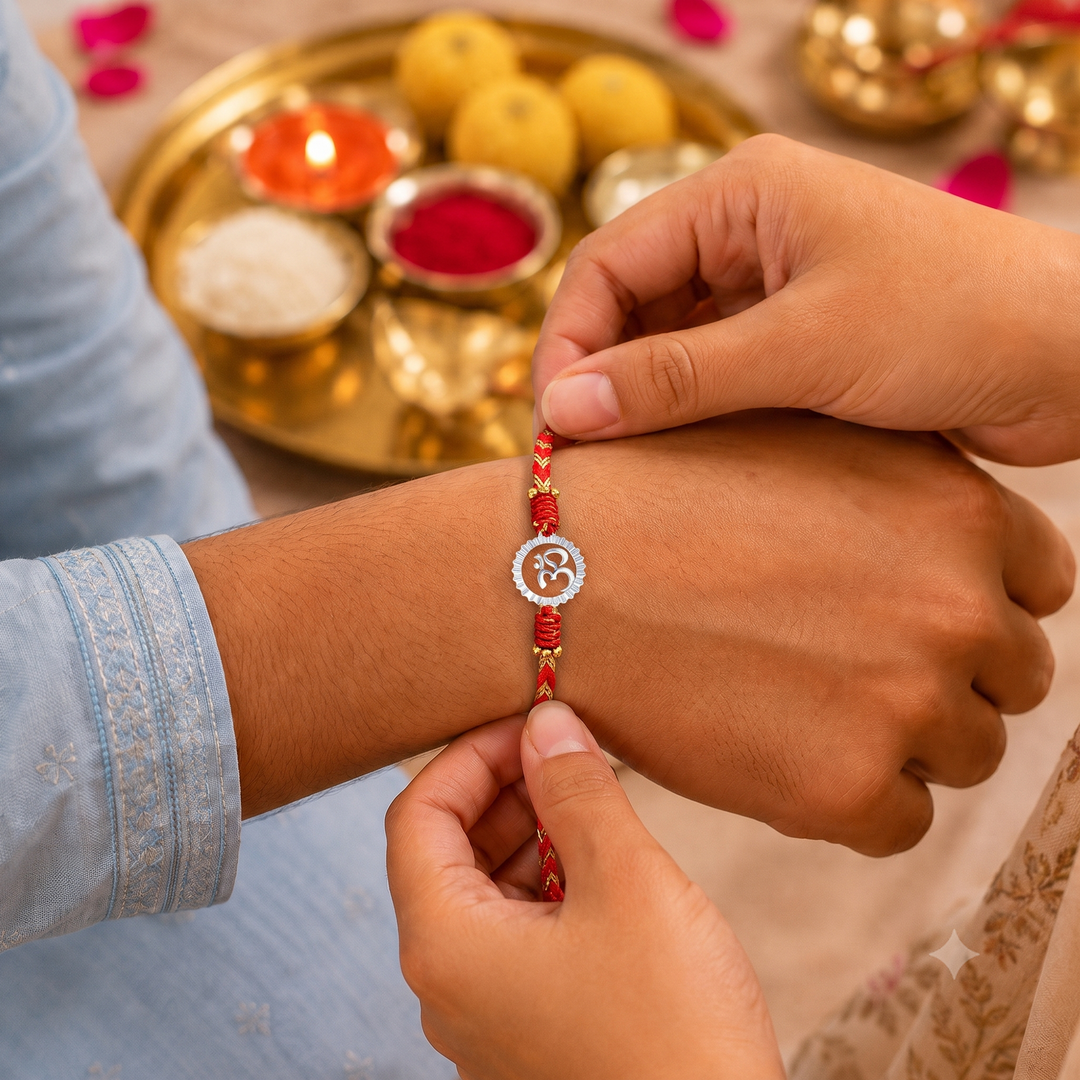 Unniyarcha 925 Pure Silver Om and Surya Rakhi