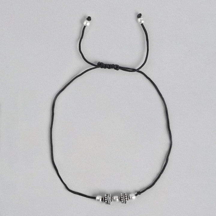 Tribal Beads Thread Silver Anklet