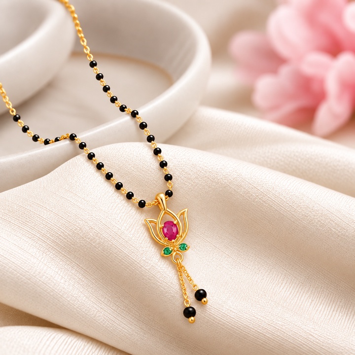 925 Silver Soubhagya Lotus Lariat Mangalsutra
