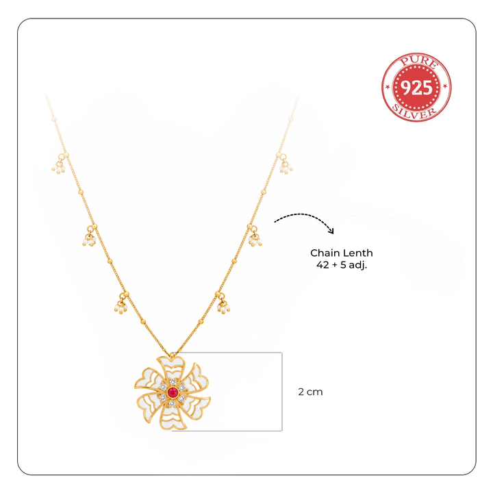 925 Silver White Enamel Shiuli Flower Necklace