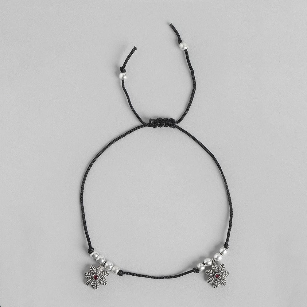 Silver Black thread flower Anklet