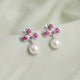 Silver Ruby Pearl Drop Earrings