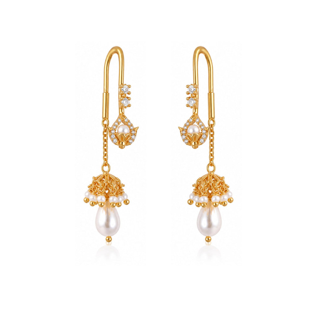 Silver 925 Pearl Jhumki Sui Dhaga Earrings