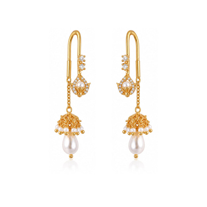 Silver 925 Pearl Jhumki Sui Dhaga Earrings