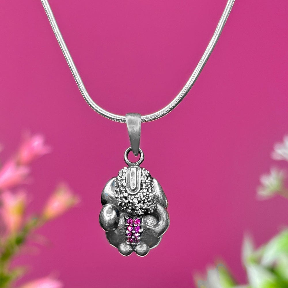 Silver Ganesha Zircon Pendant and Chain