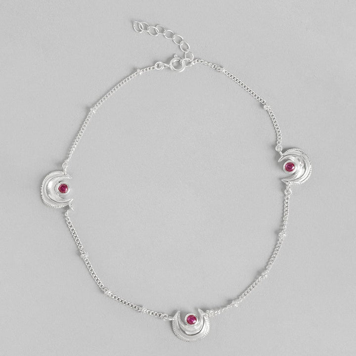 Pink stone Silver Anklet