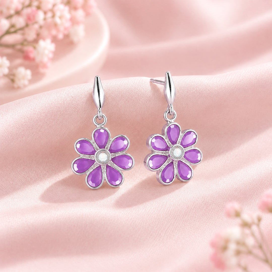 Silver 925 Violet Daisy Earrings