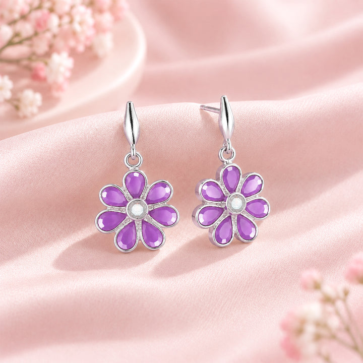 Silver 925 Violet Daisy Earrings