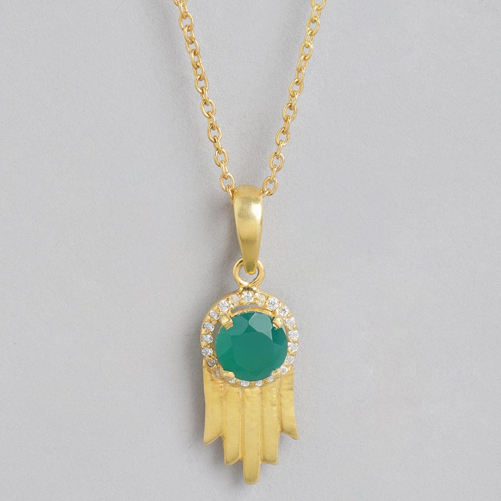 92.5 Silver Green Hamsa Necklace