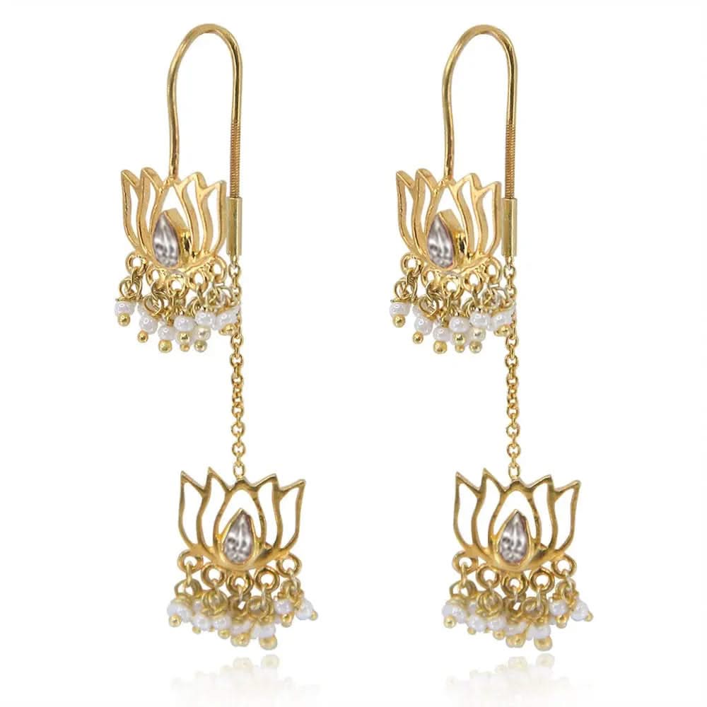 925 Sterling Silver Lotus Sui Dhaga Earring