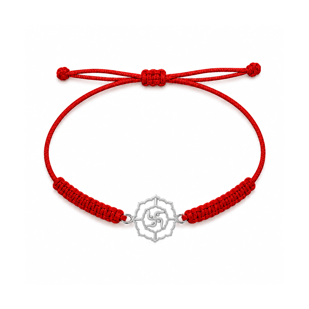 Unniyarcha 925 Pure Silver Swastik Rakhi with Chandan Tilak set