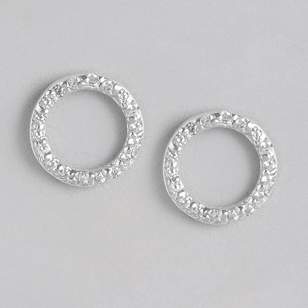 92.5 Silver Zircon Ring Stud Earrings