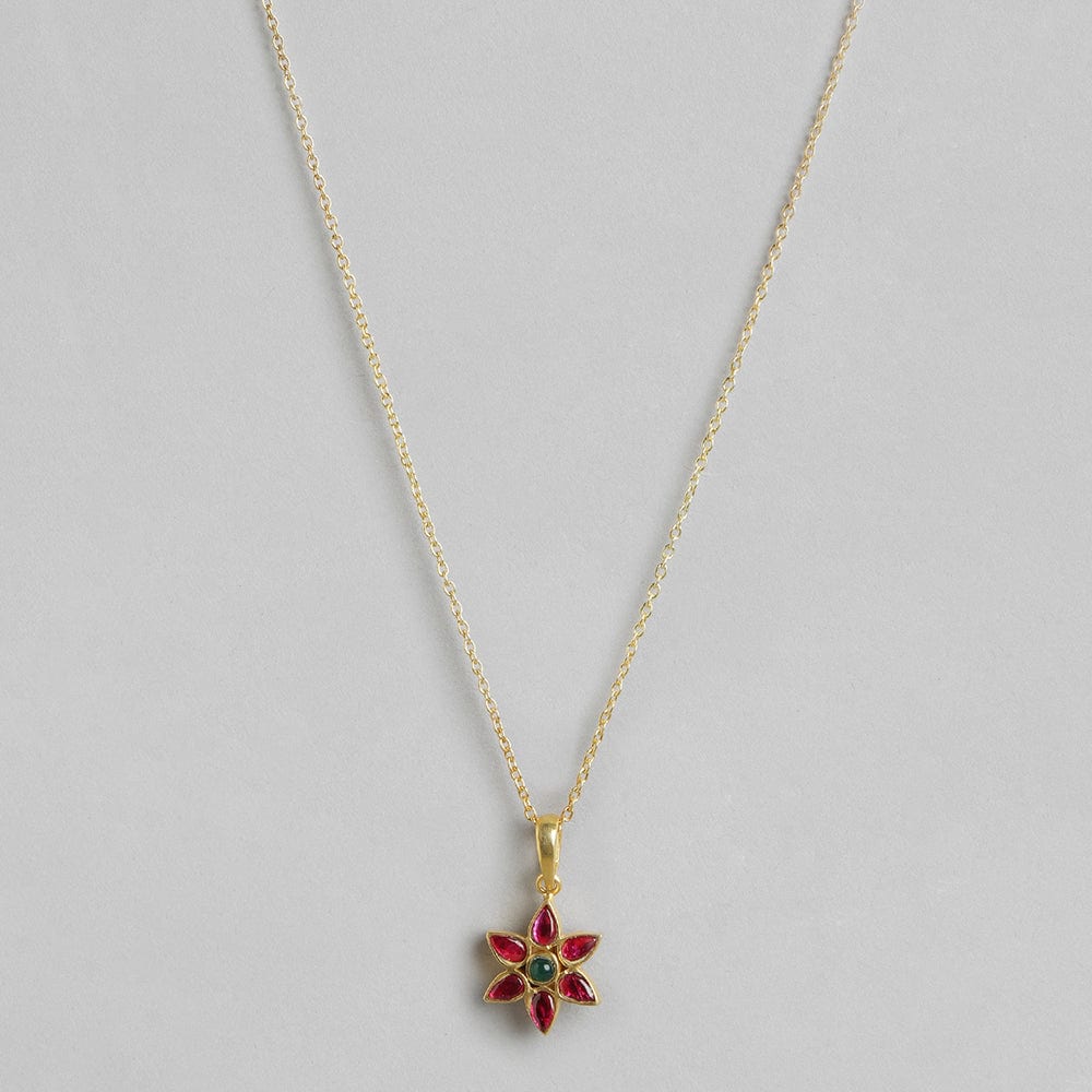 92.5 Silver Red Kundan Flower Necklace