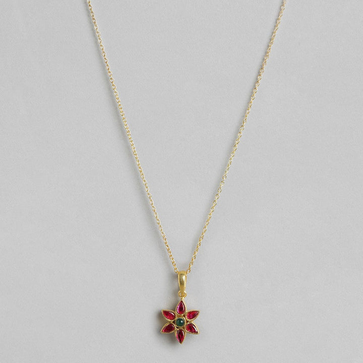 92.5 Silver Red Kundan Flower Necklace