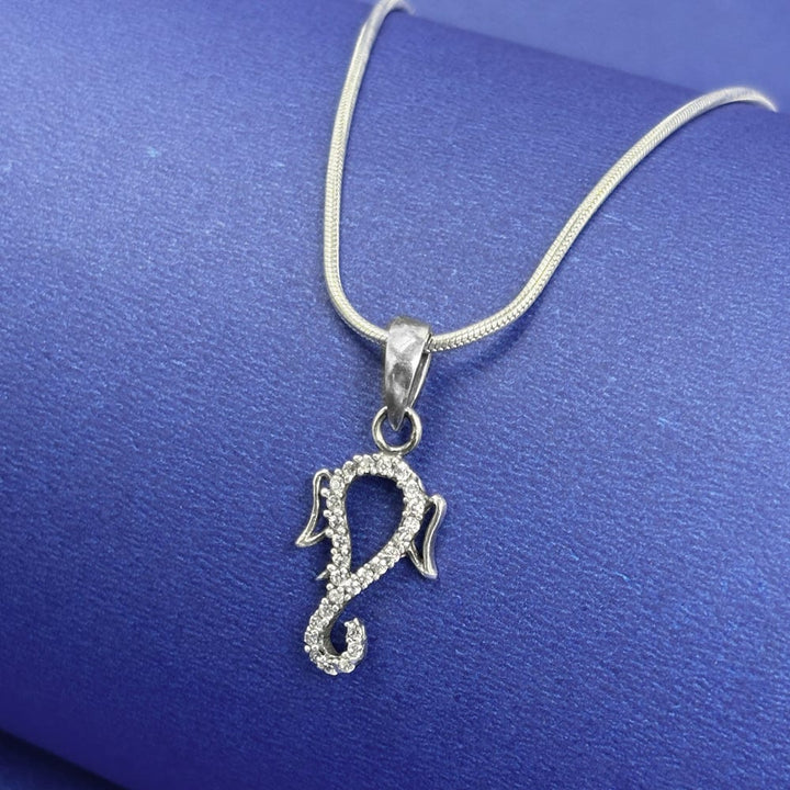 Silver Lord Ganesha Zircon Pendant and Chain