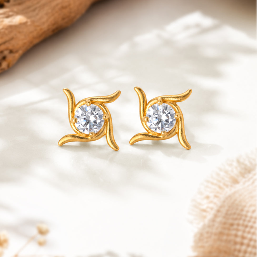 Silver 925 Swastik Solitaire Stud Earrings