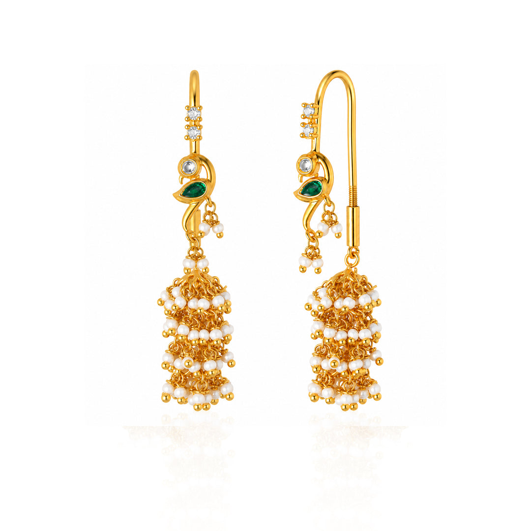 Silver Parrot Pearl Sui Dhaga Earring