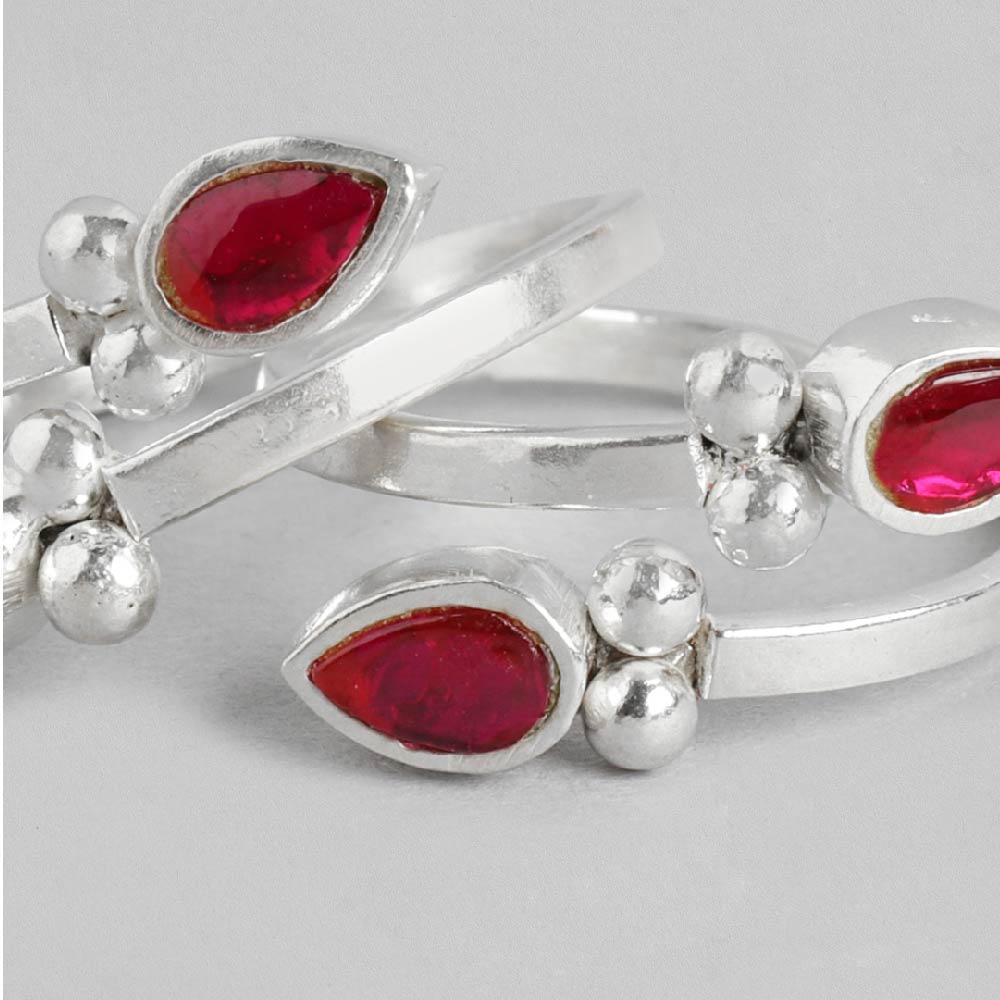 Silver 92.5 Toe ring With Red Stones