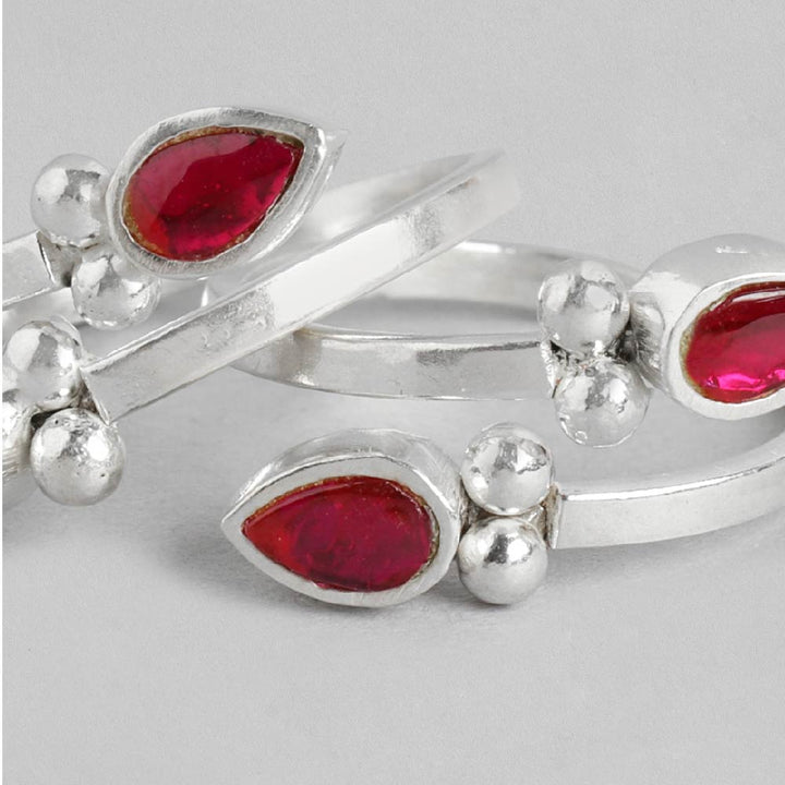 Silver 92.5 Toe ring With Red Stones