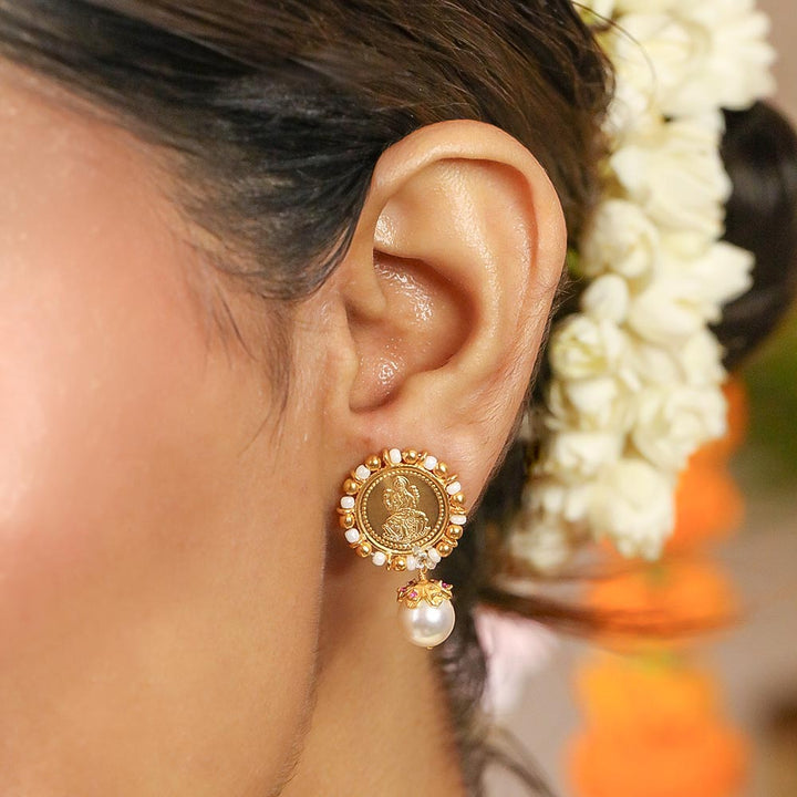 Silver Lakshmi Gold Plated Coin Earring