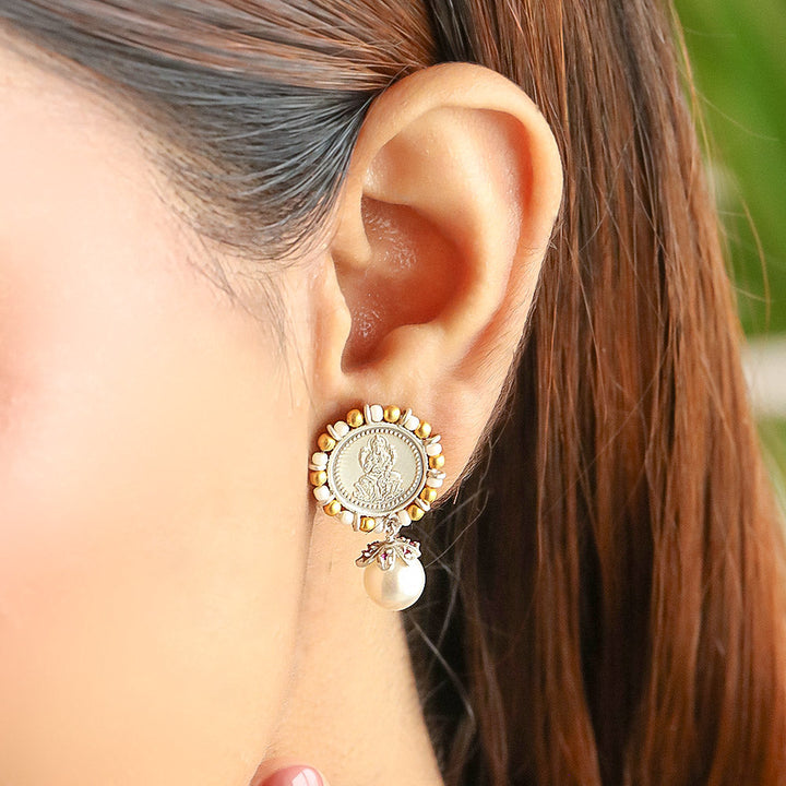 Silver Lakshmi Gold Plated Coin Earring