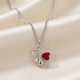 Silver Heart Petal Necklace with Ruby Red Stone