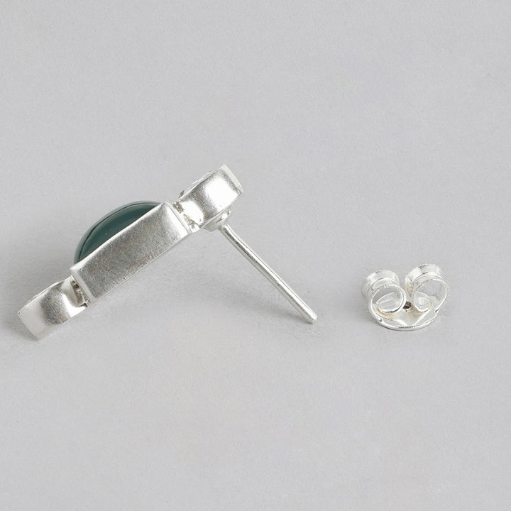 92.5 Silver Serene Green Onyx Stud Earrings