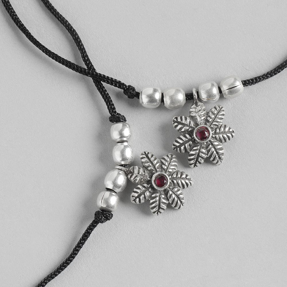 Silver Black thread flower Anklet