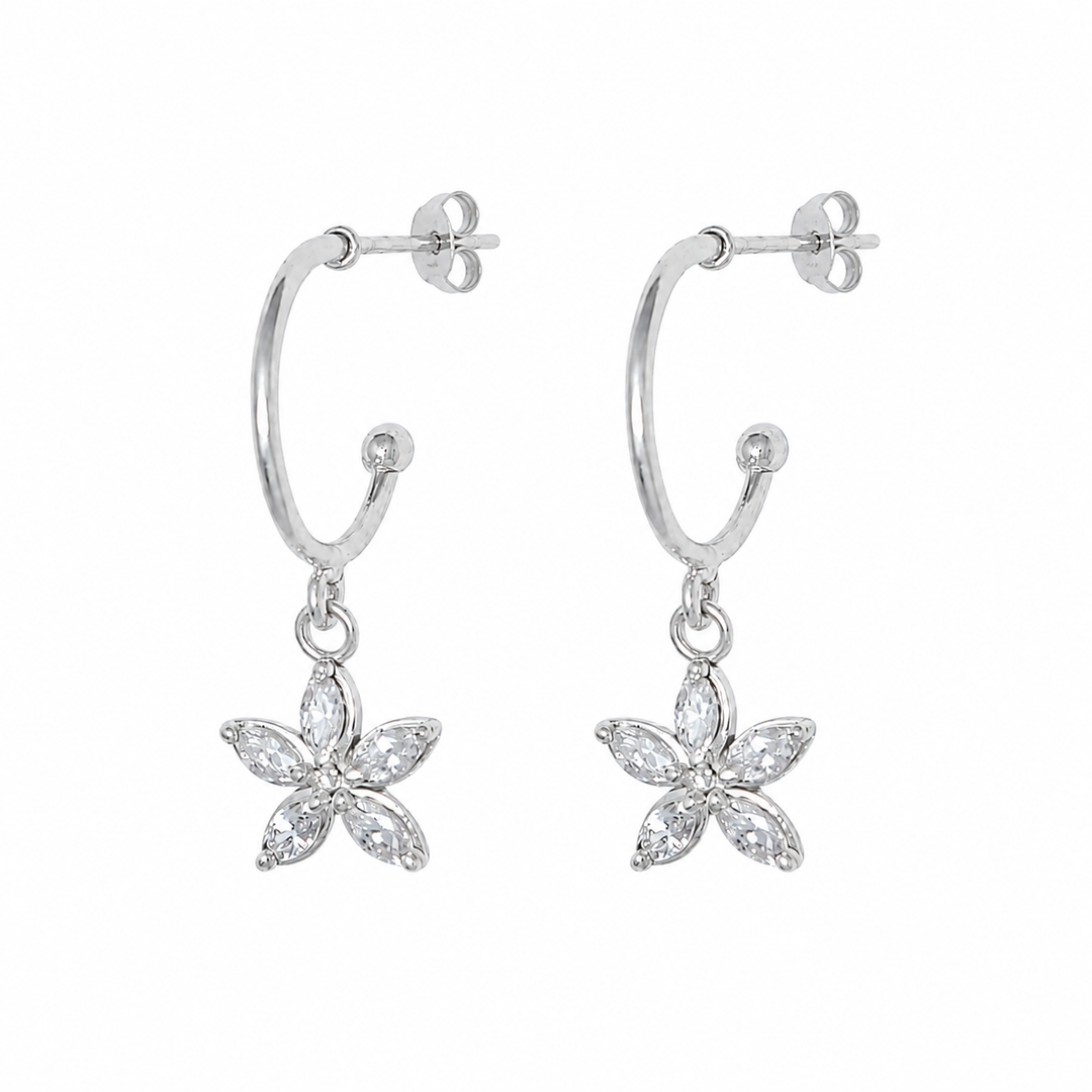 925 Sterling Silver Lightweight Floral Charm Hoop Earrings