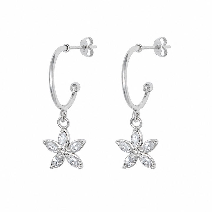 925 Sterling Silver Lightweight Floral Charm Hoop Earrings