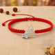 Pure Silver Trishul Damru Bracelet with Red Thread