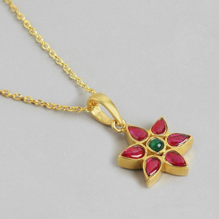 92.5 Silver Red Kundan Flower Necklace